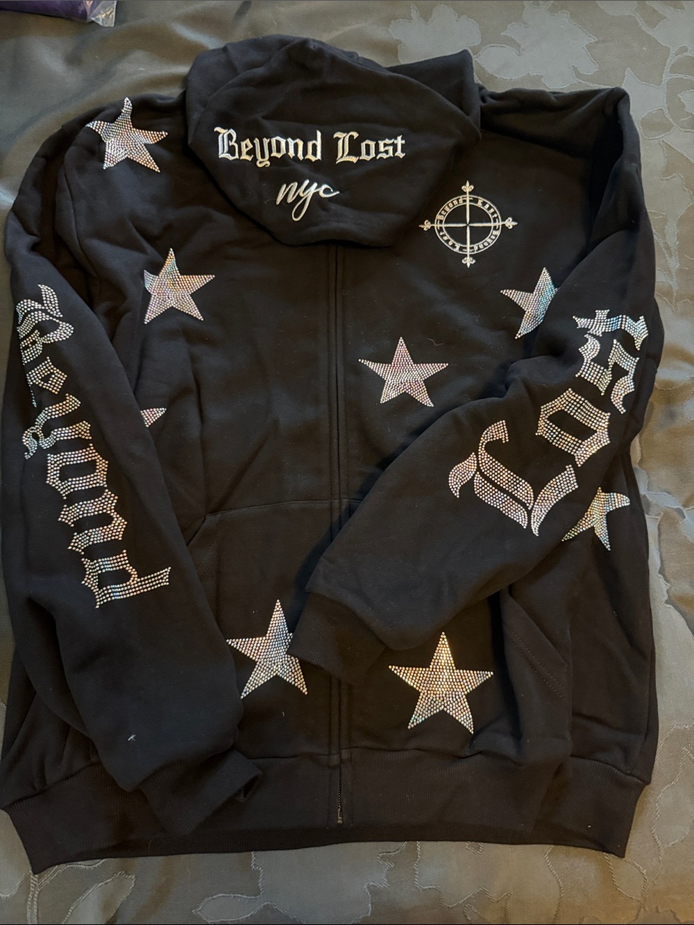 Black Rhinestone Star Zip Hoodie